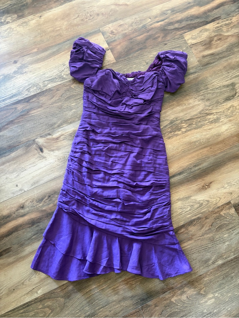 ASOS Deep Purple Ruched Mini Dress with Puff Sleeves